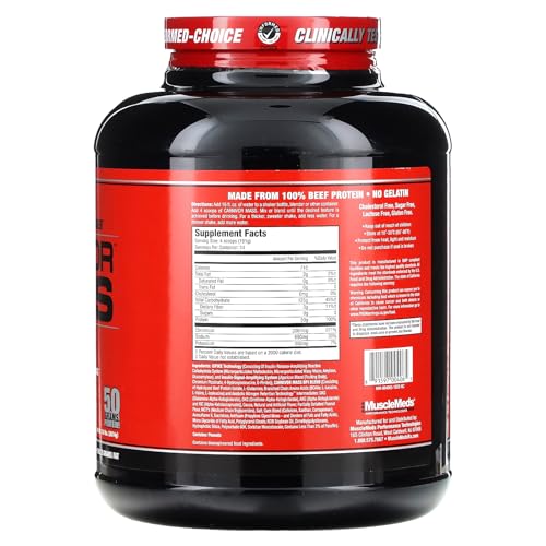 musclemeds carnivor mass gainer beef protein isolate shake 50 grams protein 125 grams carbs 0 fat 0 sugar lactose free halal certified chocolate peanut butter 6 pound