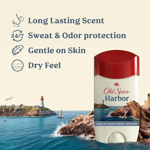 Image of Old Spice Antiperspirant & Deodorant for Men, 24 /7 Sweat & Odor Protection, 24 /7 Freshness with Long Lasting Scent, Gentle on Skin, Dry Feel, Harbor with Coastal Breeze Scent, 2.6 oz (Pack of 3)