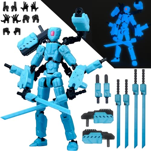 PkghoKids (Assembly Completed) 8 inch T13 Action Figure Set,T 13 Action Figure Multi-Articular Mobile Robot Nova T-13,Desktop Decorations for Game Lovers Toys (Luminous Blue)