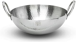 Earthy Fables Hammered Stainless Steel Round Kadhai, 22cm, 2Ltr, 1.3kg, Deep Heavy kadai for Cooking and Frying, Food Safe, Toxin Free, no Chemical Coating, Induction & Gas Stove Compatible