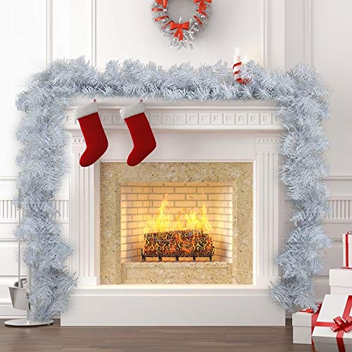 Lovestory - Guirnalda navideña de 270 cm, corona artificial, estilo victoriano, decoración navideña para interiores, escaleras, chimeneas, Blanco, 1 unidad