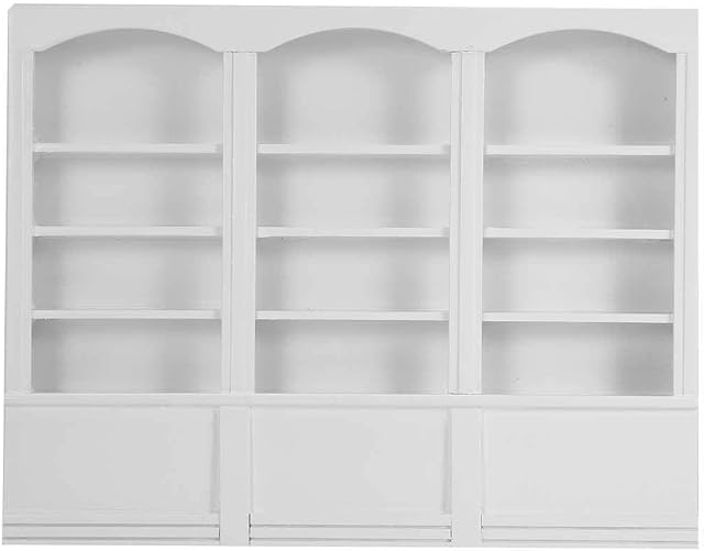 1:12 Doll House Miniature Accessories, Wooden Bookshelf Display Cabinet Triple Bookcase Furniture Toy Decoration for Doll House(White)