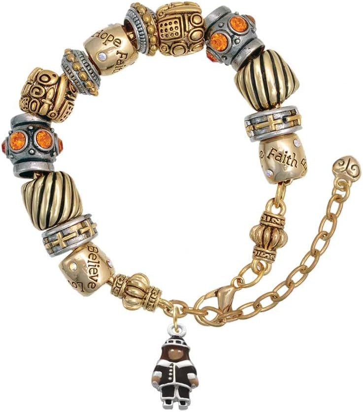 Delight Jewelry Silvertone Pilgrim Boy Two Tone Christian Bead Bracelet, 7"+2"