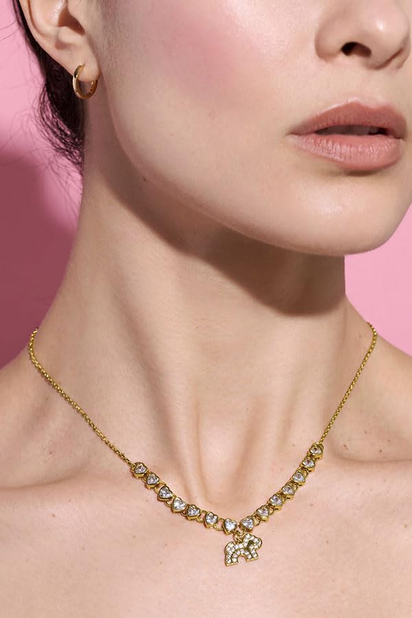 Cloud Haven 24K Gold Plated Crystal CZ Heart Chain Necklace for Women with Crystal CZ Dog Pendant