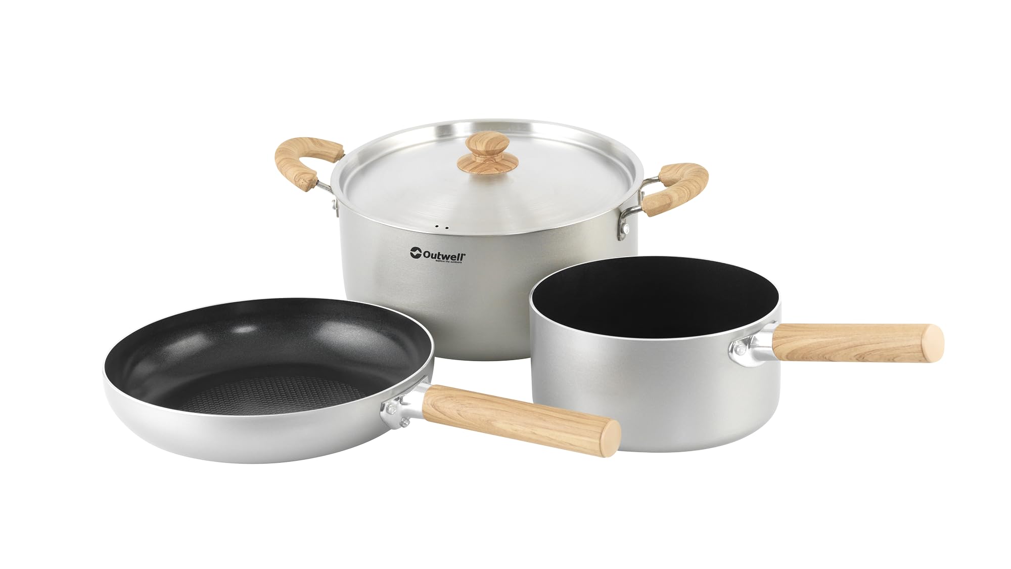 Outwell Feast Ceramic Cookware Set Non-Stick Camping Pots & Pans Set with Detachable Handles, Induction Compatible Aluminium Cooking Set with Carry Bag