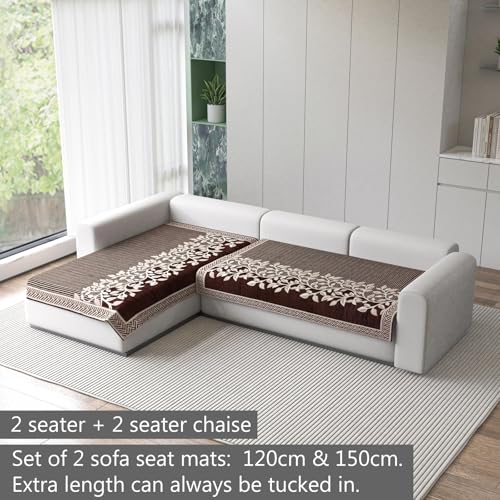 Image of Nendle Superior Velvet Floral Sofa Mat 4 Seater Set Cover Durable Protector for Living Room Sofa Set 2+2, Suitable for L Shape, Sectional and U Shape Sofa (Color Brown, Pack of 2)
