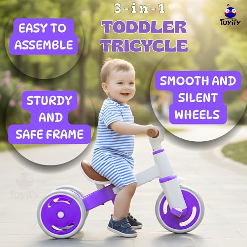 Image of 3-in-1 Convertible Toddler Tricycle & Balance Bike for Kids 1-3 Years, Baby Trike with Silent Wheels, Sturdy Safe Frame, Indoor & Outdoor Ride-On Bicycle for Boys & Girls