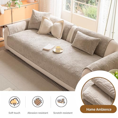 Housse de canapé en velours gris anthracite brodé haut de gamme - 5