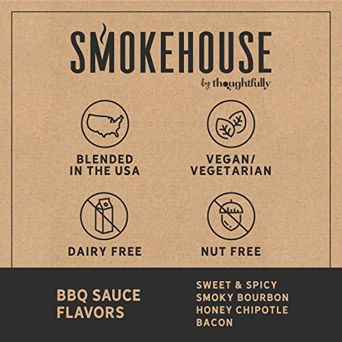 Image of Smokehouse by Thoughtfully, Gourmet BBQ Sauce Sampler Set, Vegan and Vegetarian, Flavors Include Honey Chipotle, Smoky Bourbon, Sweet and Spicy, and Bacon BBQ Sauce, Pack of 4