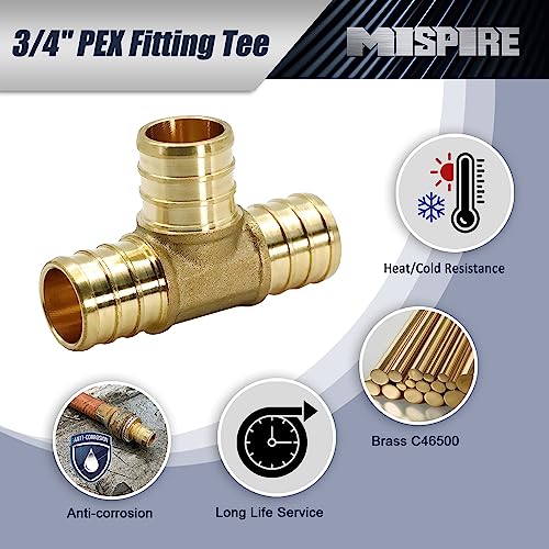 Image of 3 /4 Inch Tee PEX Brass Crimp Pipe Fitting(6-Pack), No Lead Brass PEX Tubing Fitting