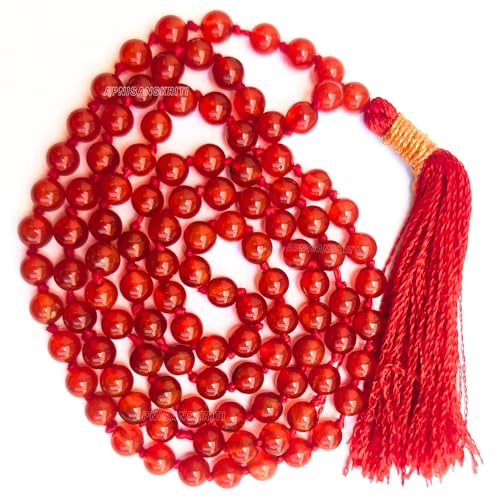 Image of Apnisanskriti Premium Red Onyx Stone Mala for Men and Women (6mm, AAA Quality, Lab Certified, 108+1) - Natural Stone Beads Mala - Pack of 1