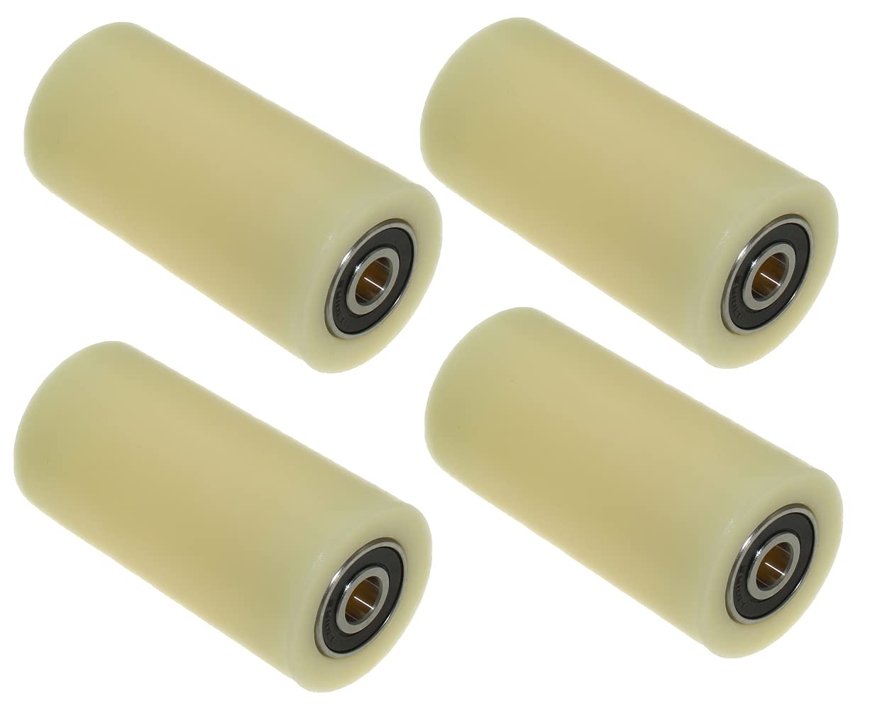 (50-100-12) Ein Satz von 4 Nylonrollen, aus Polyamid, 50 mm Durchmesser, 100 mm breit, 12 mm Lager, präzise gefertigt - 200 Kg Tragkraft