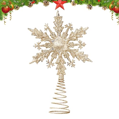 Christmas Tree Star Topper 21 cm Snowflake Christmas Tree Topper Tree Topper Gold Silver Christmas Tree Topper Star for Christmas Tree (Gold)