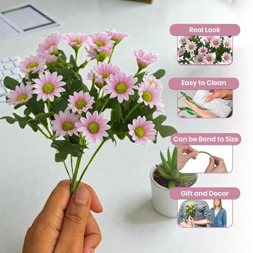 Image of Art Street Artificial Pink Flowers Bunch | Daisy Flowers for Home | Living Room, Bed Room, New Year, 7 Head 21 Flowers | Pack of 2 |Size 13 INCH, (Without Vase)
