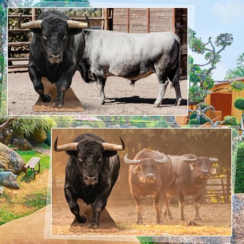 Image of Geelin 5.2 ft Bull Cardboard Cutout Life Size Animal Stand up Western Cowboy Photo Booths Prop Stand-up for Farm Zoo Western Themed Birthday Party Decoration Supplies