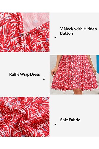 Image of ULTRANICE Womens Summer Dresses Floral V Neck Ruffled Hem Spaghetti Spring Casual Beach Outfits Flowy Wrap Sun Dress