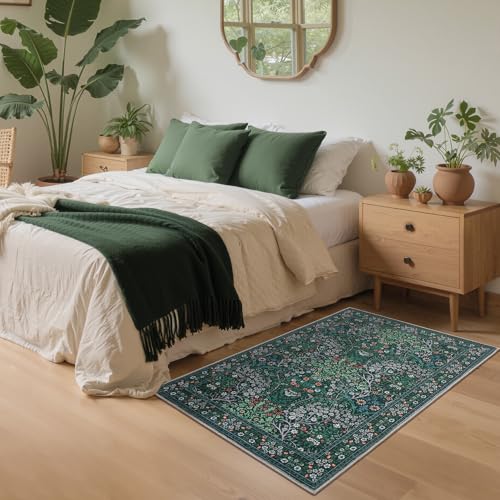 Tapete GarveeHome Boho Floral 2x3 Verde Oscuro miniatura 2