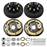 dreamdragon 7,000 lbs Self-Adjusting Electric Brake Trailer Axle Brake Kit, 8 Lug 6.5' Bolt Circle Brake Drum with 1/2''-20 Studs, Replacement 12' Brake Hub Drum Assembly
