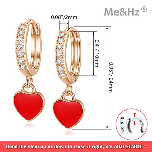 14K Rose Gold Plated Huggie Hoop Earrings Tiny Red Heart Dangle Earrings Gold Cz Diamond Ear Huggies For Women Girls Girlfriend Wife Mother Valentine Gift For Her #TOP3
