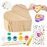 Pinta tu propio joyero de madera, los niños hacen tu propio joyero - Juego de pintura de cofre de joyas | Kits de cajas de tesoros, decoración de cajas de tesoros de corazón, arte y para niños niñas
