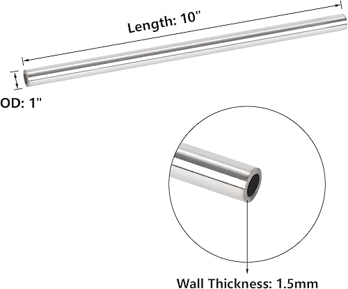 Miniatura 2 de A-KARCK Tubo de acero inoxidable OD 304 de 1 pulgada, tubo de acero recto redondo de metal de 10 pulgadas de longitud de 0.059 in de grosor de