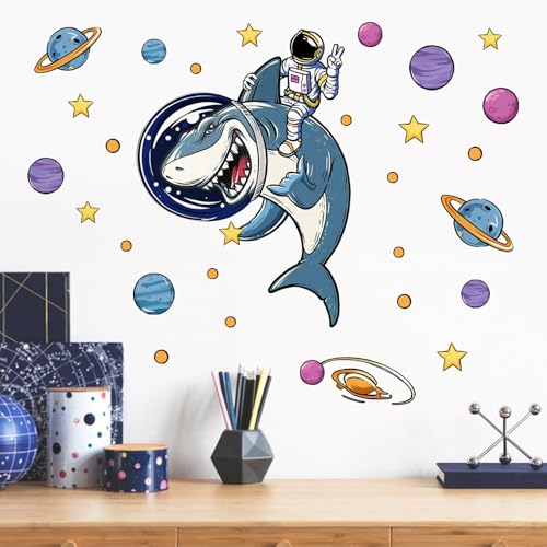 Vinilo decorativo infantil espacial tiburón miniatura 6