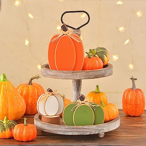 Thanksgiving Decorations for Home, 3PCs Rustic Fall Decor Wooden Pumpkin Tabletop Sign Block Set, Autumn Tiered Tray Décor for Halloween Farmhouse Harvest Mantel Table Centerpiece (3 pcs pumpkin) - Image 5