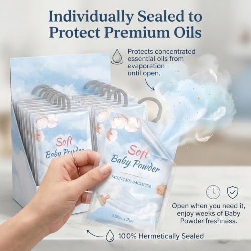 Image of 12 Packs BabyPowder Closet Air Freshener Sachets|Retractable Hook