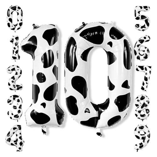 Cow Print Number 10 Balloon 40 Inch, Farm Foil Set for 10th Birthday Party