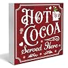 Vintage Christmas Decor Hot Cocoa Wooden Sign Coffee Bar Wooden Block Sign Christmas Kitchen Decorations for Table Shelf 5 x 5 Inch