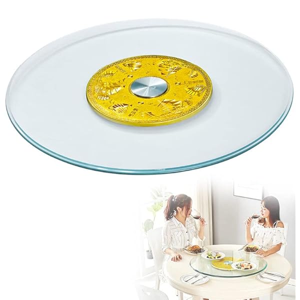 Klart glas Lazy Susan Turntable Rund Bordsskiva Roterande Serveringsbricka Kök Matbord Turntall Heavy Duty Stor Serveringsplatta Tjock: 8mm,Lätt att rengöra,C-90cm/35,4inch
