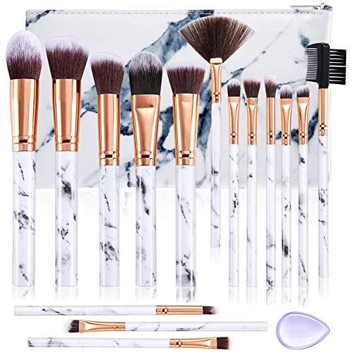 Start Makers Synthetic Fiber Marble Pattern Makeup Brushes Set with Make Up Bag and Sponge, 15 Pieces – Multicolor