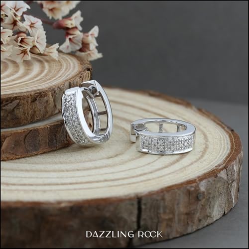 Dazzlingrock Collection Round White Diamond Double Row Unisex Hinged Post Hoop Earrings in 925 Sterling Silver3