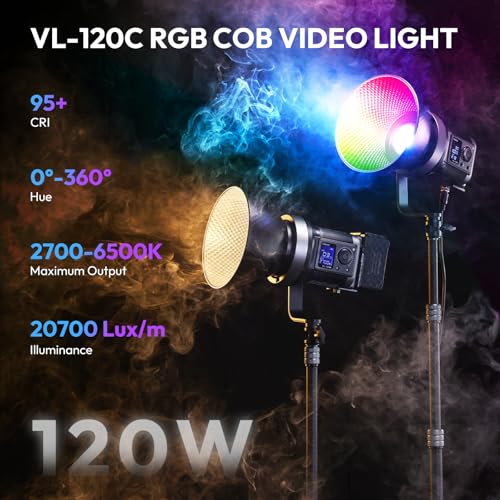 Image of ULANZI RGB Video Light - 120W COB LED Video Light Photography Continuous Output Lighting with Adapter and APP Control, 2700K-6500K 27000lux /m 20 Scenes Bowens Mount for Studio Video Recording, Filming