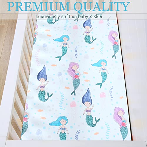 Image of Cloele Mermaids Crib Sheet Baby Girls,1 Pack Baby Nursery Sheet,52x28in | Fitted Sheet, 100% Polyester, Cozy Bed Sheet For Standard Crib and Toddler Mattresses, Infant Toddler Sheet