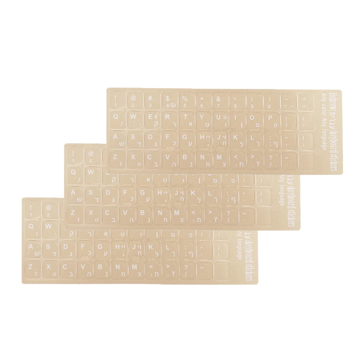 3 PCS/Pack Universal Hebrew Matte Keyboard Alphabet Stickers, Transparent Background and White Lettering Replacement Stickers for PC Computer Laptop Desktop Keyboard Stickers - Hebrew