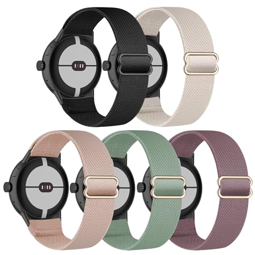 EverAct 5 Pack Stretchy Nylon Straps Compatible with Google Pixel Watch 4/3/2/1 41mm Strap Elastic Stretchy Nylon Sport Loop band for Google Pixel Watch 4 3 2 1 41mm for Women Men