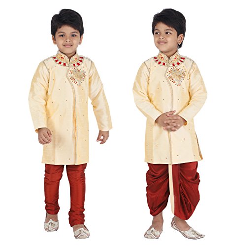 Ahhaaaa Kids Ethnic Indo Western Kurta Pyjamas Dhoti Pant Set for Boys (5-6 Years, Gold)