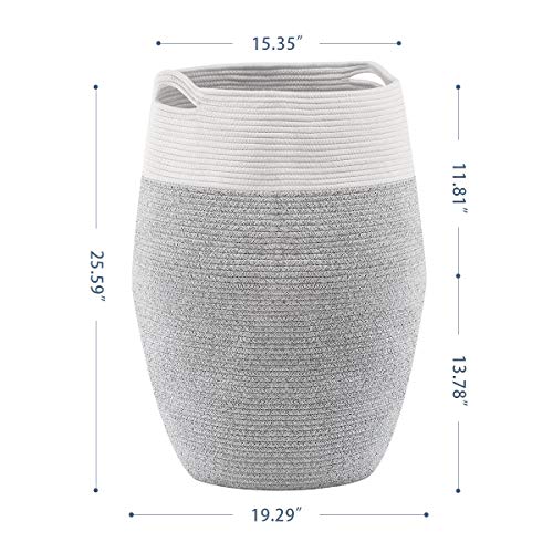 Cotton Rope Laundry Hamper By Youdenova, 105L - Woven Collapsible Laundry Basket - Clothes Storage Basket For Blankets, Laundry Room Organizing, Bedroom Storage, Clothes Hamper – Grey & White #TOP1
