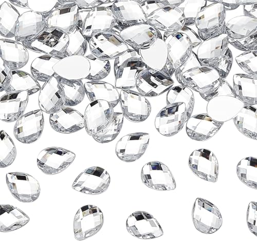 FINGERINSPIRE 250 Pcs 18x13mm Teardrop Acrylic Rhinestone Gems Clear Jewels Embellishments Crystals Flat Back Acrylic Jewels for Costume Making Cosplay Card Making Embellishments