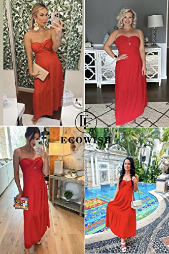 Image of ECOWISH Women's Summer Strapless Maxi Dress 2026 Off Shoulder Hollow Out Smocked A Line Tube Tiered Long Dresses