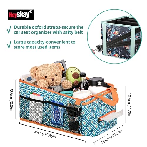 Image of HEYSKAY Car Seat Organizer with Cup Holders, Automotive Seat Back Organizer and Storage with Adjustable Dividers, Book & Toy Organizer for Car and Office