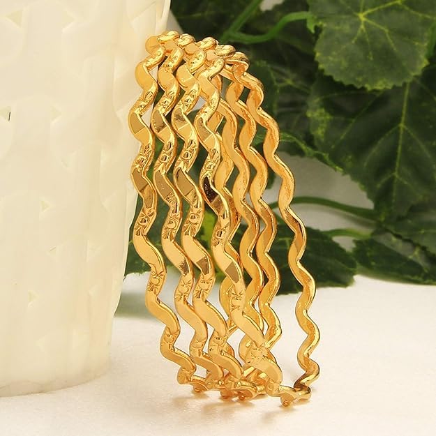 Image of CUTE GOLD 1 Gram Gold Plated Copper Traditional Plain Bangle Set for Women & Girls