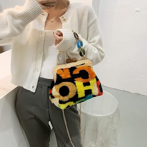 Gesalop Ladies Shoulder Bag Fashion Chain Tote Wooden Clip Cross-Body Bag Color Corduroy Wallet,Y2K Totebag (Colored) #TOP1