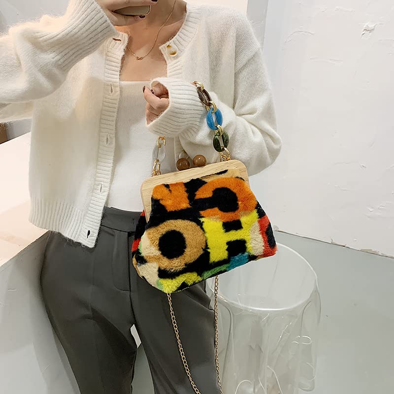 Ladies Shoulder Bag Chain Tote Bag Wooden Clip Cross-body Bag Color Corduroy Cross-body Bag Wallet,y2k Totebag2