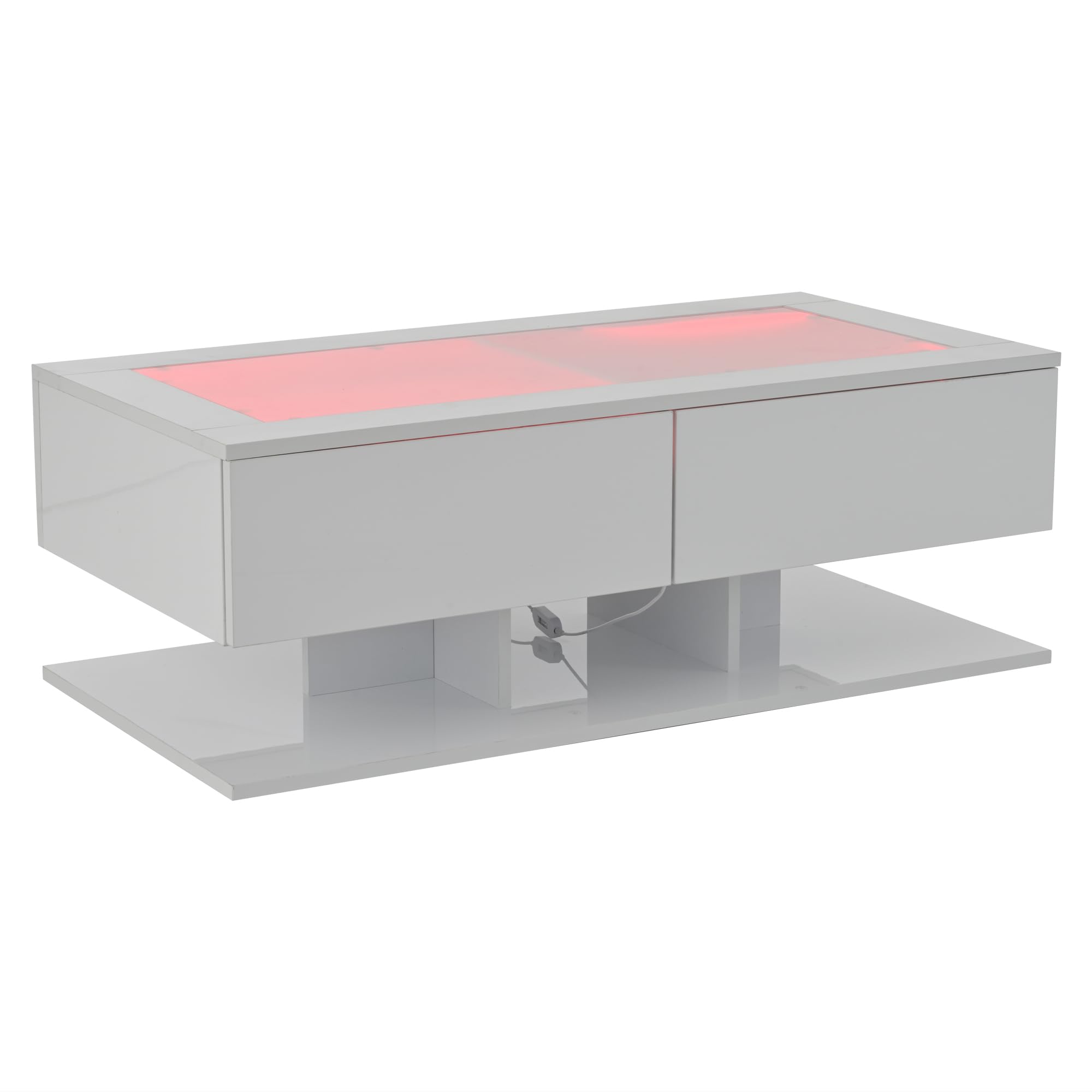 Mesa de centro moderna con luces LED Anself blanca brillo de 100x50x35 cm