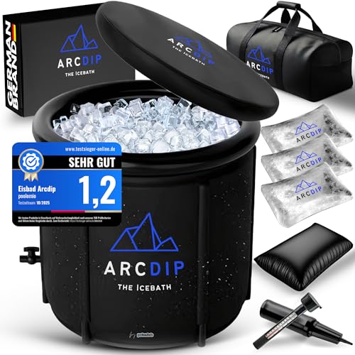poolomio® Eisbad Premium Eistonne Ø 80cm für Zuhause und Outdoor | 350 L Eisfass Tonne für Eisbaden und Kältetherapie | Set mit Isolierabdeckung, Thermometer und Tragetasche