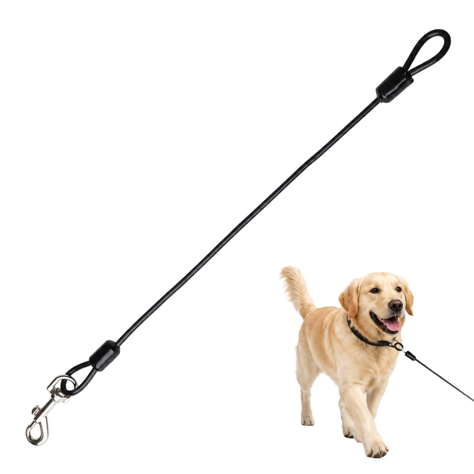EUQWOSDD 19 Inch Chew Proof Bungee Dog Leash Extension, 5mm Steel Wire Rope with 360° Rotating Hook, Shock Absorbing Anti Bite Lead Extender for Small Medium Large Dogs