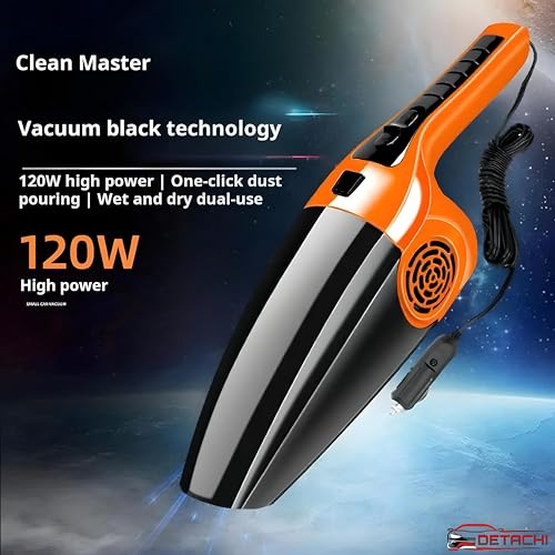 Image of DETACHI Car Vacuum Cleaner - Portable 2 in 1 Wet & Dry Cleaner for Car with High 6000PA Powerful Suction 12V DC for Deep Cleaning, HEPA Filter, Filter for Allergens, Cigarette Lighter Cord