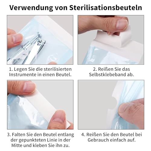 RAYAKT Sterilisationsbeutel 50 Stück 90x165mm - Selbstsiegelnde Sterilisationsbeutel für Zahnarzt, Piercing, Maniküre - Einweg Sterilisationsbeutel Medizinisch